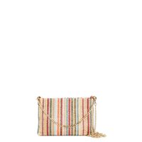 bolso de mano de rafia con bandolera de doble cadena multicolor