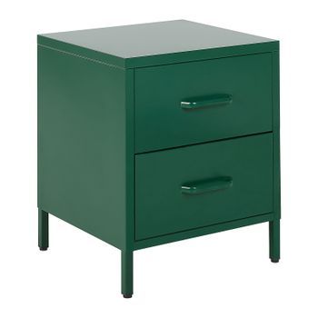 Mesa De Noche De Metal Verde 43 X 40 Cm 2 Cajones Almacenaje Dormitorio Malavi