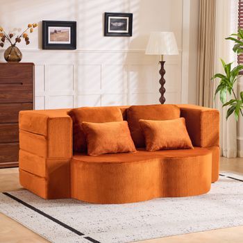 Sofá Cama Naranja De 2 Plazas, Plegable, 198 × 60 × 76 Cm