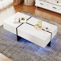 mesa de centro blanca efecto marmol 100 x 50 x 345 cm led con aplicacion