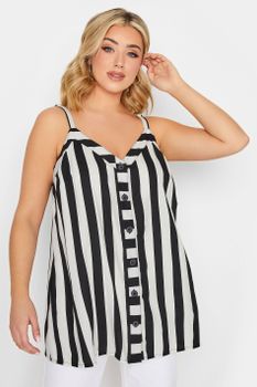 Yours Top Rayas Blancas Y Negras De Tirantes, Mujer Curvy Y Tallas Grandes, Yours