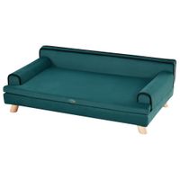 pawhut sofa para perro y gato diseno escandinavo cojin mullido desmontable patas de madera maciza 100 x 62 x 32 cm azul petroleo