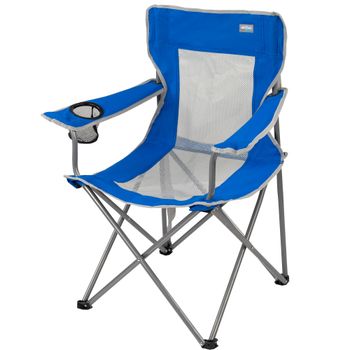 Silla Plegable Camping con Respaldo Transpirable y Posavasos, 46x46x82 Cm, Azul