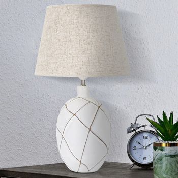 Lámpara de mesa en resina blanca con pantalla beige ø cm 35x60
