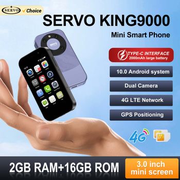 SERVO KING9000 4G LTE Mini Smartphone Android con Pantalla de 3.0 Pulgadas, Doble SIM, 2GB+16GB, WiFi, Bluetooth, Play Store, Desbloqueo Facial, Vibración, GPS, Linterna, Teléfono Celular Pequeño de