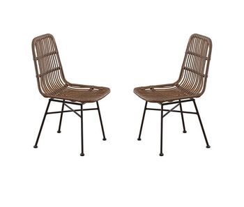 Pack de 2 sillas salón comedor thai estilo industrial en color marrón y negro de rattán 44x84x47 cm