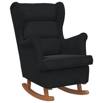 Silla Mecedora | Sillón Balancín Relax | Sillón De Salón Con Patas De Madera De Caucho Terciopelo Negro