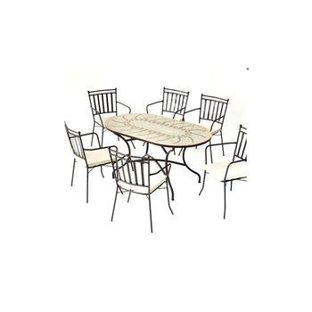 Conjunto Mesa Ovalada Y 4 Sillones Con Cojines Para Terraza