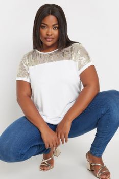 Yours Top Blanco Con Panel De Flores Metalizadas, Mujer Curvy Y Tallas Grandes, Yours