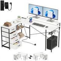 escritorio en l reversible de madera y metal homcom 155 x 112 cm r blanco