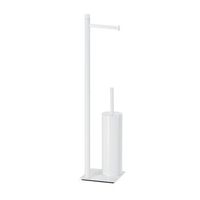 pedestal con portaescobillas y portarrollos de acero y resina blanca
