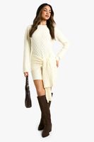 vestido mini oversize de punto en ochos suave con atadura blanco