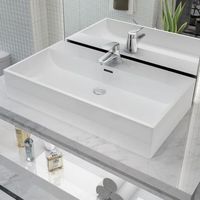 vidaxl lavabo con orificio para grifo ceramica 76x425x145 cm blanco