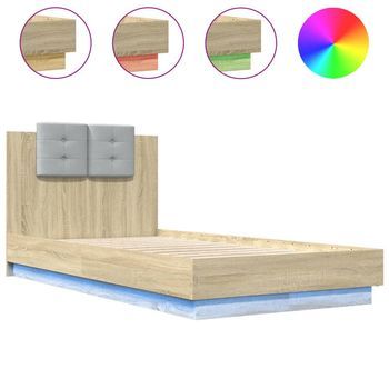 Cama Para Adulto | Cama Individual | Estructura De Cama Cabecero Luces Led Roble Sonoma 90x190 Cm
