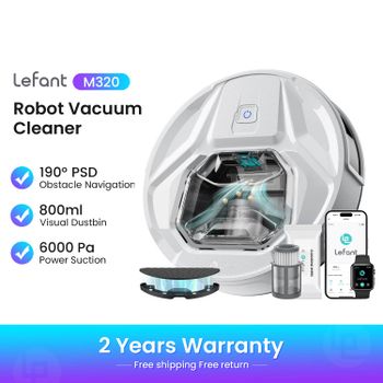 Lefant M320 Robot Aspirador con Mopa, 6000Pa de Potente Succión, Depósito de Polvo Visible, Detección de Alfombras, Control de Voz Alexa
