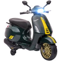 aiyaplay scooter electrico infantil vespa 6 v dim 107l x 47l x 73h cm musica mp3 puerto usb faro 2 roues de traccion - verde