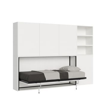 Cama Abatible Individual Horizontal Kando Con Colchón Composición F Fresno Blanco
