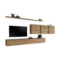 conjunto de muebles de sala de diseno coleccion switch vii color roble con acabados fresados
