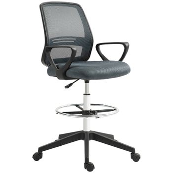 Vinsetto Silla de Oficina Ergonómica con Reposabrazos y Anillo de Pie Ajustable en Altura Rejilla Gris   Aosom España