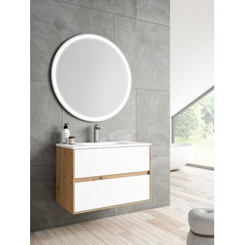 Mueble Mydesign 70 Cm, Estructura Roble Moderno Frontal Blanco Mate. Pack Mueble + Lavabo.