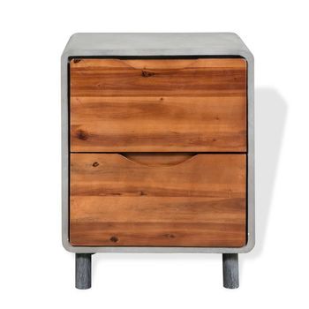 Mesita De Noche De Hormigón Y Madera Maciza Acacia 40x30x50 Cm