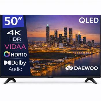 Daewoo 50VB56QV Smart TV 50 Pulgadas QLED 4K UHD, HDR10, Dolby Audio, Bluetooth, HDMI 2.1, Diseño Sin Marcos (Frameless), Funciones de accesibilidad, Gama 2026