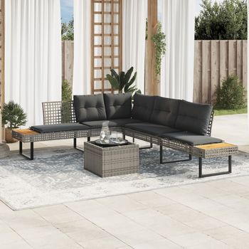 Set De Sofás Jardín 2 Piezas | Mueble De Jardín Con Cojines Ratán Pe Y Vidrio Gris