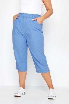 Yours Pantalones Capri Azules De Algodón, Mujer Curvy Y Tallas Grandes, Yours