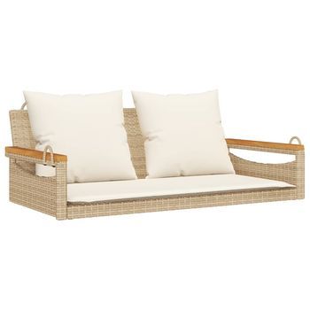 Banco Columpio Con Cojines Ratán Sintético Beige 109x62x40 Cm
