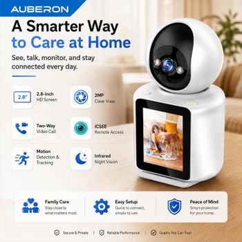 Cámara WiFi Inteligente de 2MP para Interiores con Pantalla de 2.8 Pulgadas, Videollamada con un Toque, Seguimiento Automático, Visión Nocturna, Monitor ICSEE para Bebés, Ancianos y Mascotas