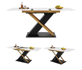 Mesa de comedor extensible rectangular 120-160máx cm de mdf,blanco+negro