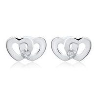 14 quilates pendientes oro blanco corazones 2 diamantes