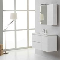 mueble de bano suspendido blanco bosque lavabo izquierdo espejo con armario derecho  manhattan