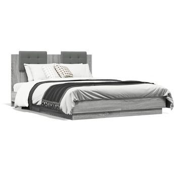 Cama Con Cabecero Madera De Ingeniería Gris Sonoma 135x190 Cm