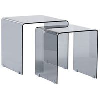 conjunto de 2 mesas auxiliares modernas minimalistas rectangulares de vidrio transparente negro kendall