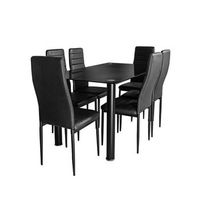 mesa de cristal templado  6 sillas polipiel comedor o cocina negro