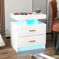 mesita de noche led con 2 cajones mesa auxiliar moderna con modo de luz ajustable y control remoto 50 x 40 x 58 cm-blanco cfw35684