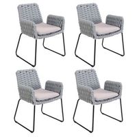 silla de jardin con reposabrazos de mimbre balero gris claro - lote de 4