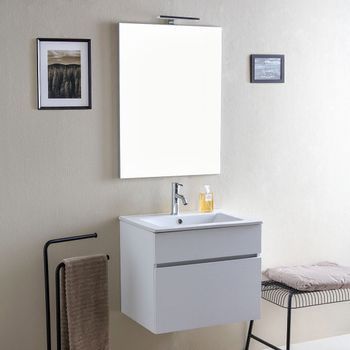 Mueble De Baño Suspendido Blanco Efecto Madera 60 Cm | Sole