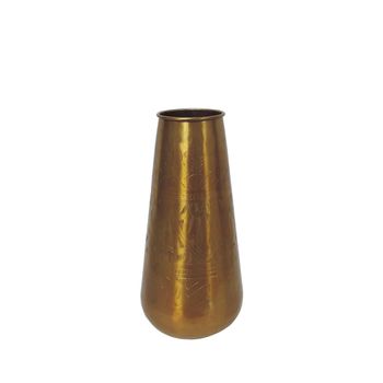 Jarrón cilíndrico de aluminio dorado grabado h33 cm