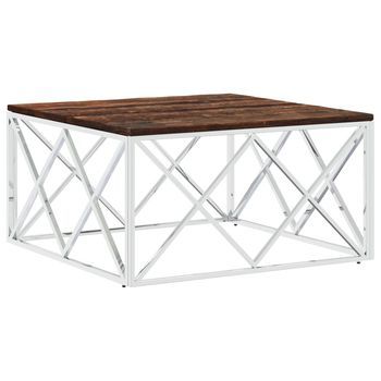Mesa De Centro 80x80x40 Cm Madera Maciza Reutilizada - Plateado