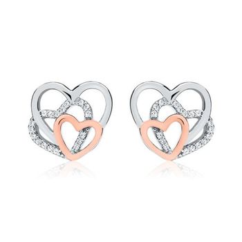 Pendientes corazones plata 925 circonita rosa