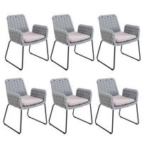 silla de jardin con reposabrazos de mimbre balero gris claro - lote de 6