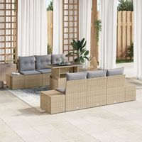 juego de sofas de jardin  de 7 piezas con cojines beige ratan de polietileno v2208 unico  beige