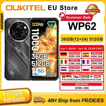OUKITEL WP62 Smartphone robusto con Android 15, 36 GB (12+24) de RAM, 512 GB de ROM, pantalla FHD+ de 6,6