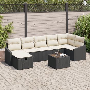 Conjunto De Sofás De Jardín De 8 Piezas Con Cojines Ratán Poliratán Negro V7573 Unico / Negro