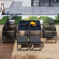 conjunto de jardin-juego de mesa de cristal templado-negro