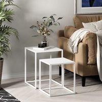 set de 2 mesas auxiliares nido vejen acero 49x40x40 cm - blanco mate encasa