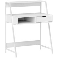 homcom escritorio informatico estilo neo-retro con cajon nicho estante metal blanco   aosom espana