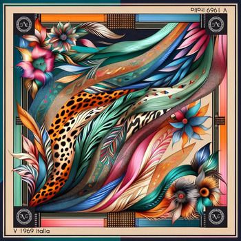 V 1969 Bufanda Pañuelo de seda Leo Feather para mujer